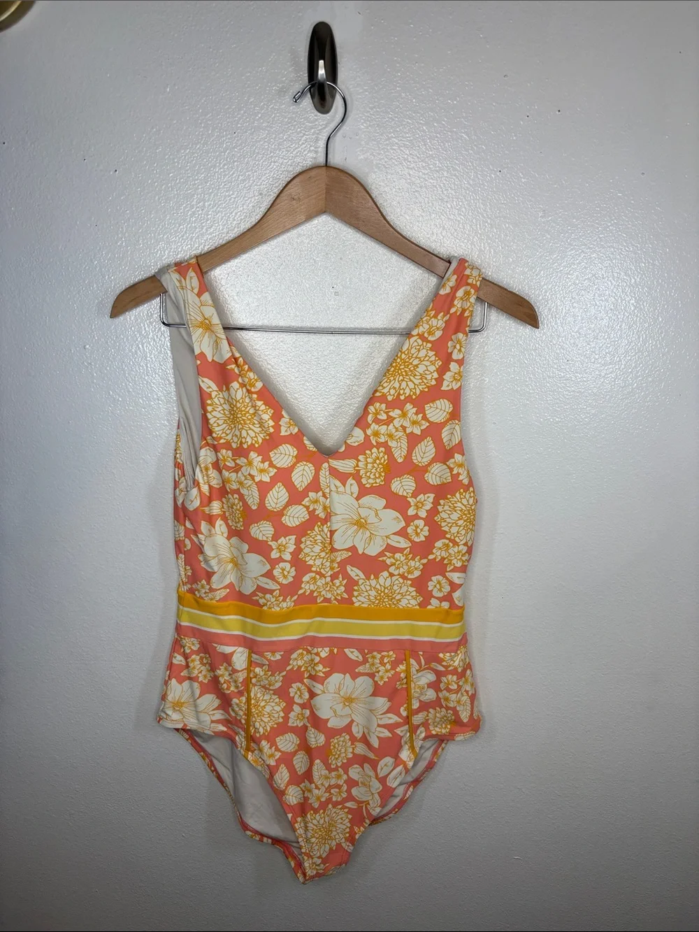 Matilda Jane Dream Chasers So Peachy FloralV-Neck 1 Piece Swimsuit Women Size L